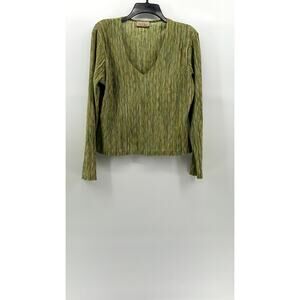 CDW Women's Green Crinkle Textured V-Neck Long Sleeve Pullover Top SZ L